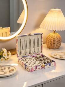 1pc Chinese Style Jewelry Storage Box, Jewelry Organizer Box, Earring & Jewelry Box, Vanity Organizer, Home Storage & Organization, Bedroom Decor, Perfect Gift For Women, Elegant Jewelry Box For Earrings, Necklaces, Bracelets, Rings - Multicolor - View 6