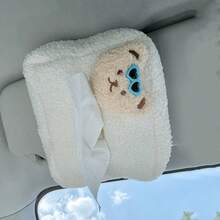 1pc Car Tissue Box, Armrest Compartment Tissue Paper Dispenser, Cute Plush Hanging Car Tissue Holder - Bear - View 5