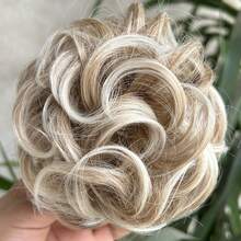 Pieza de pelo sintético con clip para moño desordenado, moño de pelo rizado y ondulado, moño alto esponjoso - Marrón con reflejos dorados - Multicolor - Ver 15
