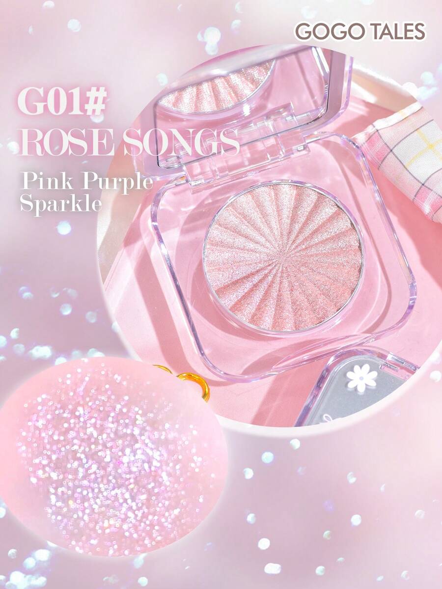 GOGO TALES Paleta de iluminadores de unicolor, textura fina y perlada, aplicación suave, de larga duración, realza los contornos faciales, iluminador versátil, apto para principiantes, GOGOTALES - G01# Canciones de rosas - Ver 1