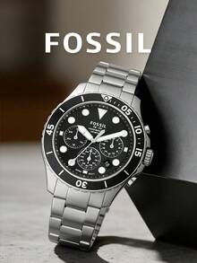 Fossil FS5725/FS5726 FB-03 男士计时腕表，46毫米黑/绿表盘，银色不锈钢表带，3个小表盘，夜光指针，矿物水晶表镜，石英机芯，日期显示，运动商务风格，男士礼品 - 黑色 - 查看 4