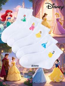 Disney 1/5 pares de calcetines altos hasta la rodilla estilo princesa para niñas, con estampado de sirena, estilo de dibujos animados coreanos, calcetines cortos transpirables para niños y niñas en invierno, estilo general lindo, adecuado para un estilo dulce, patrón de dibujos animados adorable, calcetines casuales de moda transpirables para estudiantes, adecuados para uso diario, vuelta al colegio, regalos festivos - Multicolor - Ver 3