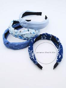 4 pièces Bandeaux en tissu bleu à motif floral et couleur unie antidérapants, bandeaux courbés, accessoires de mode pour cheveux, convenant pour le port quotidien, les activités de plein air, le lavage du visage, le maquillage, peuvent être utilisés comme accessoires de cheveux décontractés, outils de coiffure, accessoires de beauté, accessoires de bouclage, bandeau - Bleu azur - Voir 2