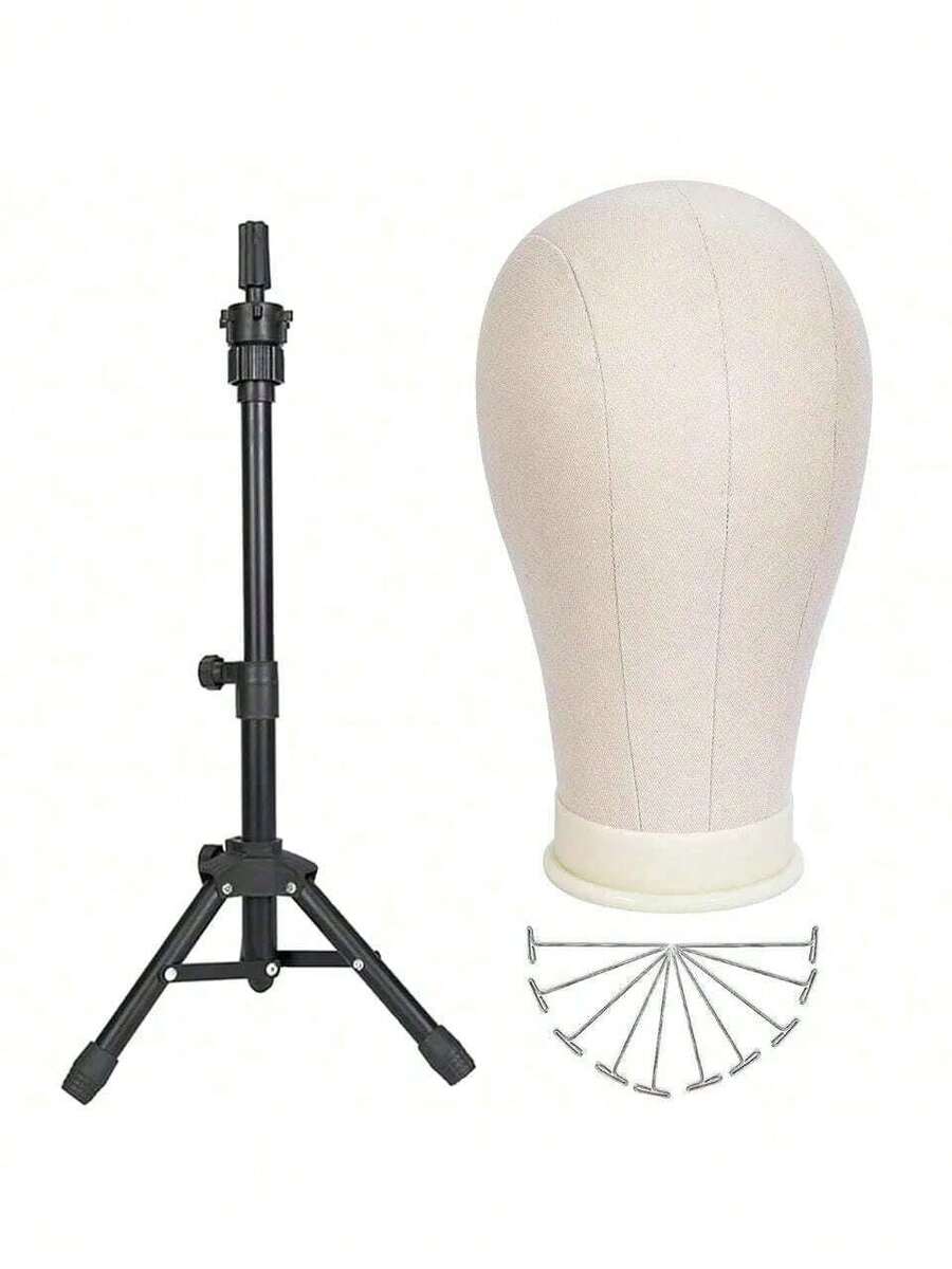 Đầu ma-nơ-canh 22 inch dùng để làm tóc giả, kèm giá đỡ, mô hình đầu bằng vải bạt để trưng bày và làm tóc giả. - Xem 1