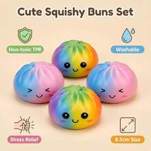 Colorful Dumpling Squishy Toy – New Mystery Dumpling Stress Ball, Sensory Fingertip Toy With Steamer Basket, Desk Elastic Squeeze Fidget For Kids & Adults - 彩色 - 查看 2