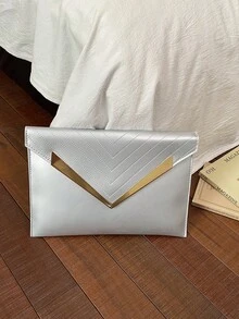 Túi cầm tay nữ thiết kế độc đáo, túi phong bì jacquard thời trang mới. - Bạc - Xem 9