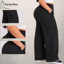 Wide Leg Cargo Plus Size Tailored Pants Women's High Waist, Women's Wide Leg Formal Pants Plus Size Wide Leg Cargo Tailored Premium Plus Size High Waist Formal Plus Size High Waist Casual Fashion Work Evening Large Sizes 46 To 56 - màu đen - Xem 2