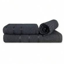 Show Towel Complete 3-Piece Bath Towel Set, 100% Cotton, Soft, High Absorbency, Quick-Drying, Premium - Black - Black - View 8