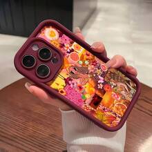 Collage tropical de color naranja y rosa inspirado en .funda de teléfono Fundas compatibles con ,Apple,VIVO,OPPO,,, y Honor.Fabricadas en silicona TPU,ofrecen protección contra golpes y caídas. - Burdeos - Ver 2