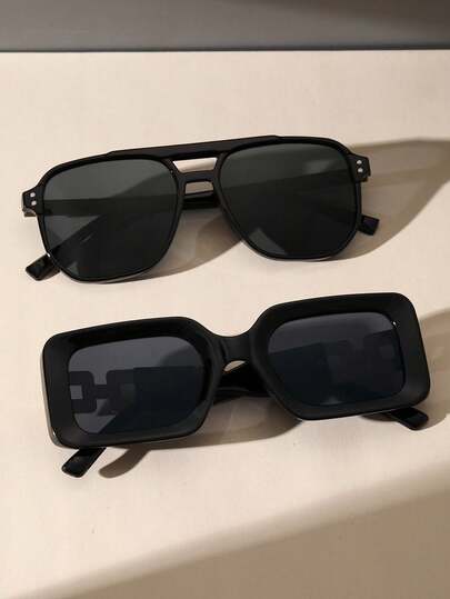 2 Pairs Women's Plastic Rectangular Full-Frame Classic Sunglasses, Fashionable Versatile All-Match Style, Suitable For Driving, Commuting, Street Photography, Music Festivals, Family Outings, Dates, And Various Occasions, Fits Different Face Shapes.