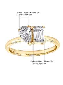 ConiiW Nhẫn bạc 925 đính đá Moissanite 2 carat, nhẫn cưới vĩnh cửu, nhẫn đeo ngón út cho nam, kiểu dáng dành cho nữ. - Vàng - Xem 11