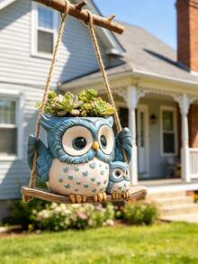 1pc Owl Shaped Planter - Funny Animal Shaped Planter - Waterproof Cute Resin Creative Vase, Suitable For Garden, Home, Workplace, Desktop, Bookshelf - B - View 2