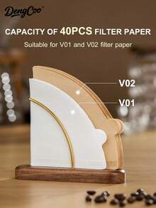 Dengcoo 1pc Cone Coffee Filter Holder, Stand Coffee Filter Storage, Coffee Filter Container For Paper Coffee Filters Size #01 And #02, Walnut Base& Brass Frame - Filter Paper Holder - View 5
