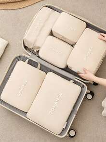 6pcs Personalized Name Printed Travel Organizer Bags, Large Capacity Portable Luggage Packing Cubes For Clothes, Shoes, Cosmetics, Washable And Easy To Clean, Ideal For Family Trips - Multicolor - View 2