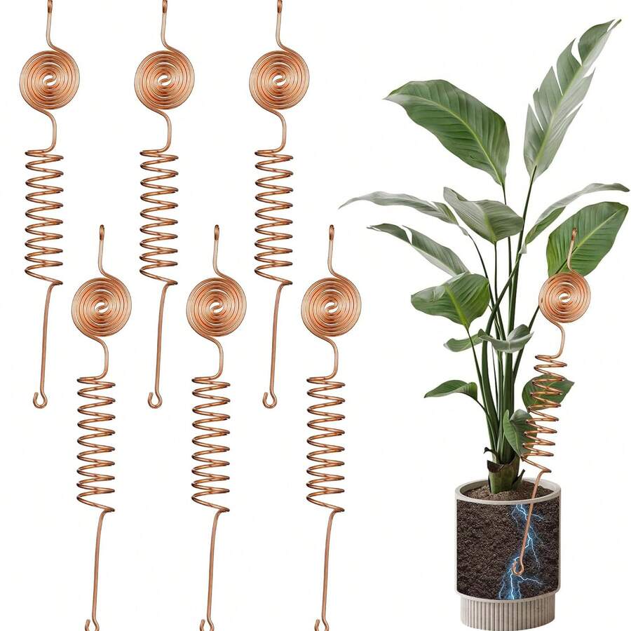 6 Pack Electroculture Copper Gardening Antenna Kit Thick 10-Gauge 99% Copper Wire Electroculture Plant Stakes Tensor Rings Kit Rods Electronic Planting For Growing Vegetable Garden Plants Support - A-Gold - View 1
