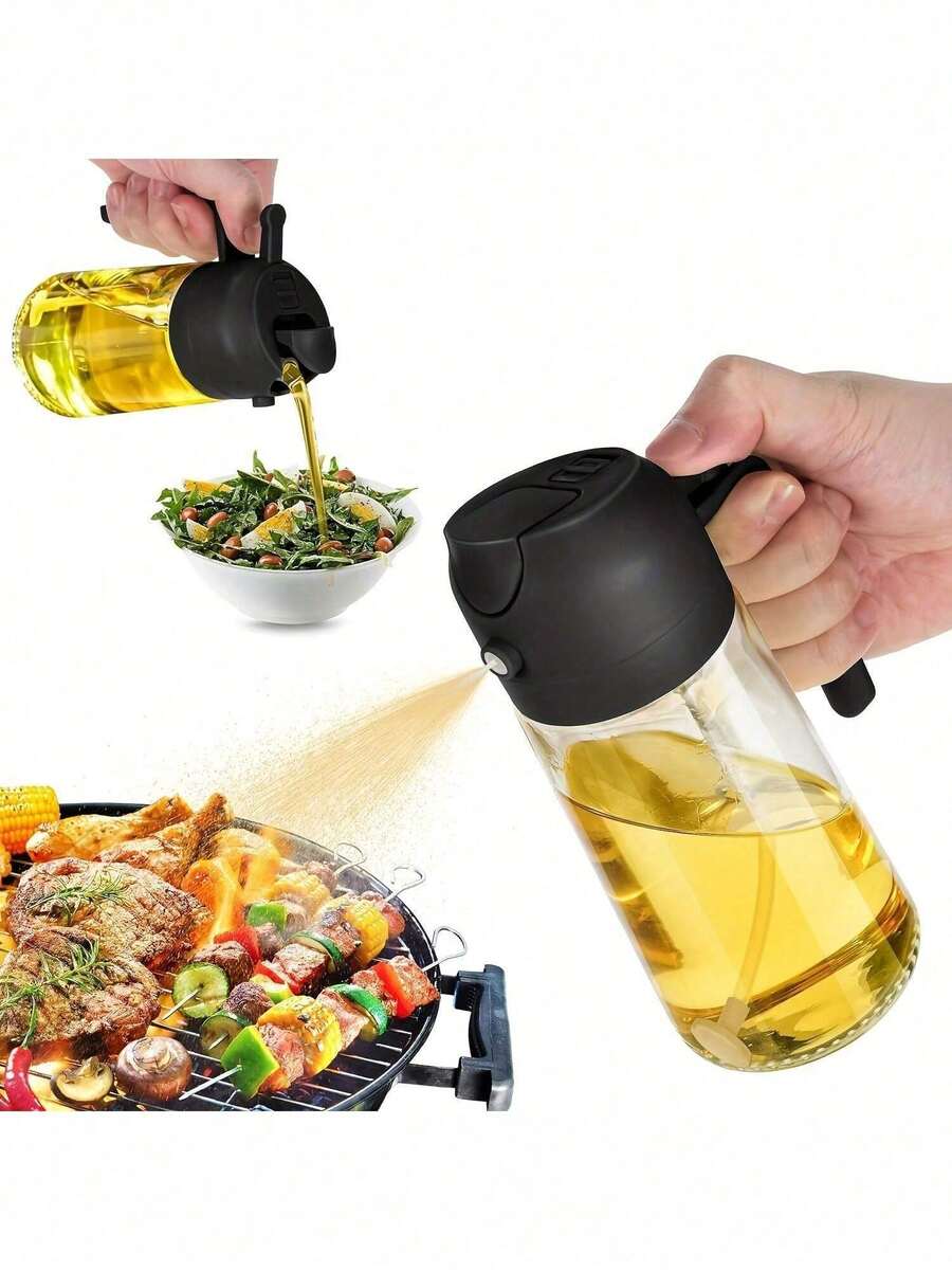 1 Buah Botol Dispenser Semprotan Minyak 2-in-1 Transparan Warna Solid Gaya Sederhana dan Praktis, Bahan Anti Pecah dan Anti Bocor, Kapasitas Besar 470ml, Semprotan Kabut Halus yang Dapat Diatur, Penggunaan Ganda, Pegangan Ergonomis, Sempurna untuk Memasak Salad, Memanggang, Menggoreng dengan Air Fryer, Pengontrol Minyak, Peralatan Dapur Portabel, Perlengkapan Masak untuk Berkemah, Perlengkapan Rumah Tangga, Festival, Makan Malam Keluarga, Perlengkapan Dapur Praktis