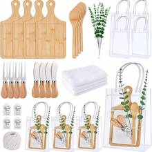 6 Sets Baby Shower Game Winner Prizes, 55pcs Baby Shower Game Prizes, Bamboo Cheese Board, Spoon, Fork, Butter Knife, Towel, Suitable For Wedding Bridal Shower Game Prizes & Gifts - View 2