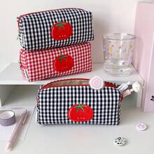 Hộp bút hình cà chua kẻ caro dễ thương, túi đựng văn phòng phẩm phong cách Kawaii cho bé gái, dung tích lớn và nhẹ, đồ dùng cần thiết cho trường học. - Hộp bút hình quả cà chua - Xem 12