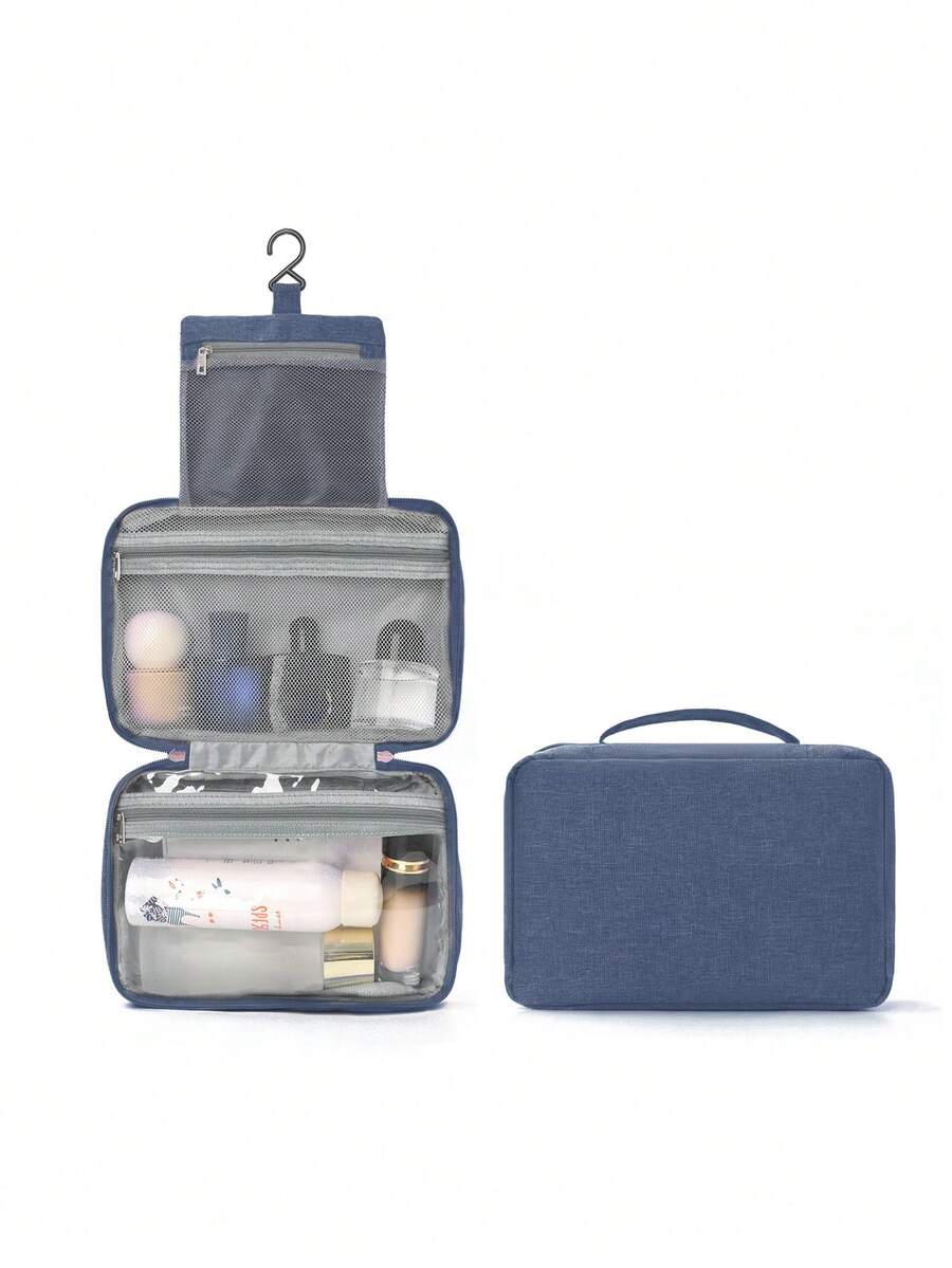 Large Hanging Cosmetic Bag, Women's Travel Toiletry Bag, Handheld Bag For Students Dorm Supplies And Study Supplies Toiletries Bag Wash Bag Holiday - Navy Blue - View 1