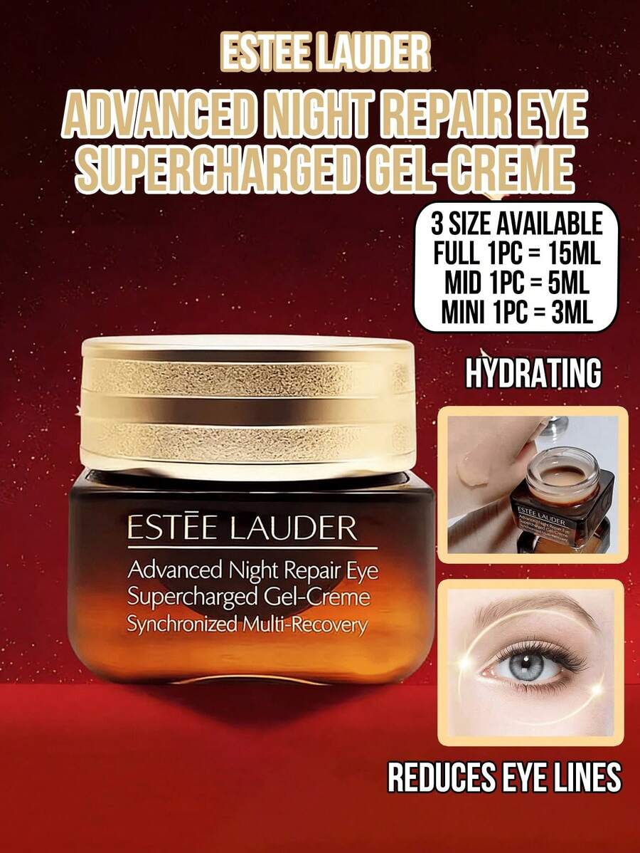 Estée Lauder 3/5/15毫升密集修护眼霜/凝胶，全面修护，深层细胞修护，抗衰老，有效减少31%鱼尾纹，7天内提亮眼周肌肤，1小时内去除91%自由基，蕴含酵母发酵溶胞物/透明质酸钠/维生素E，长效舒缓并强化肌肤屏障，适合所有肤质。