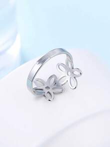 LIKGREAT 1 chiếc nhẫn thép không gỉ tối giản hình cánh hoa rỗng, có thể điều chỉnh kích cỡ, nhẫn đôi thời trang cá nhân hóa, quà tặng trang sức Ngày của Mẹ. - Bộ sưu tập hoa rỗng - Xem 2