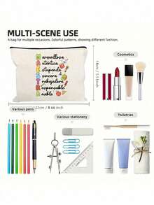 Colorful Maestra Letter & Rainbow Apple Print Cosmetic Bag, Cute & Spacious Storage Pouch, Daily Toiletry Bag, Multi-Functional Storage Bag, Lightweight Travel Handbag, Thoughtful Gift, Travel Souvenir For Friends, Essential Travel Organizer, Suitable For Work, School, Travel, Picnic, Camping, Outdoor Adventure, Valentine's Day Gift, Back To School Essential - Multicolor - View 9