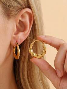 1/5/10/15 Pairs Minimalist Elegant Gold Tone Earring Set, Unique Design Daily Personalized C-Shape, U-Shape, Hoop, Heart, Asymmetrical Geometric, Smooth, Textured Earrings, Assorted Styles Random Mix - Gold - View 2
