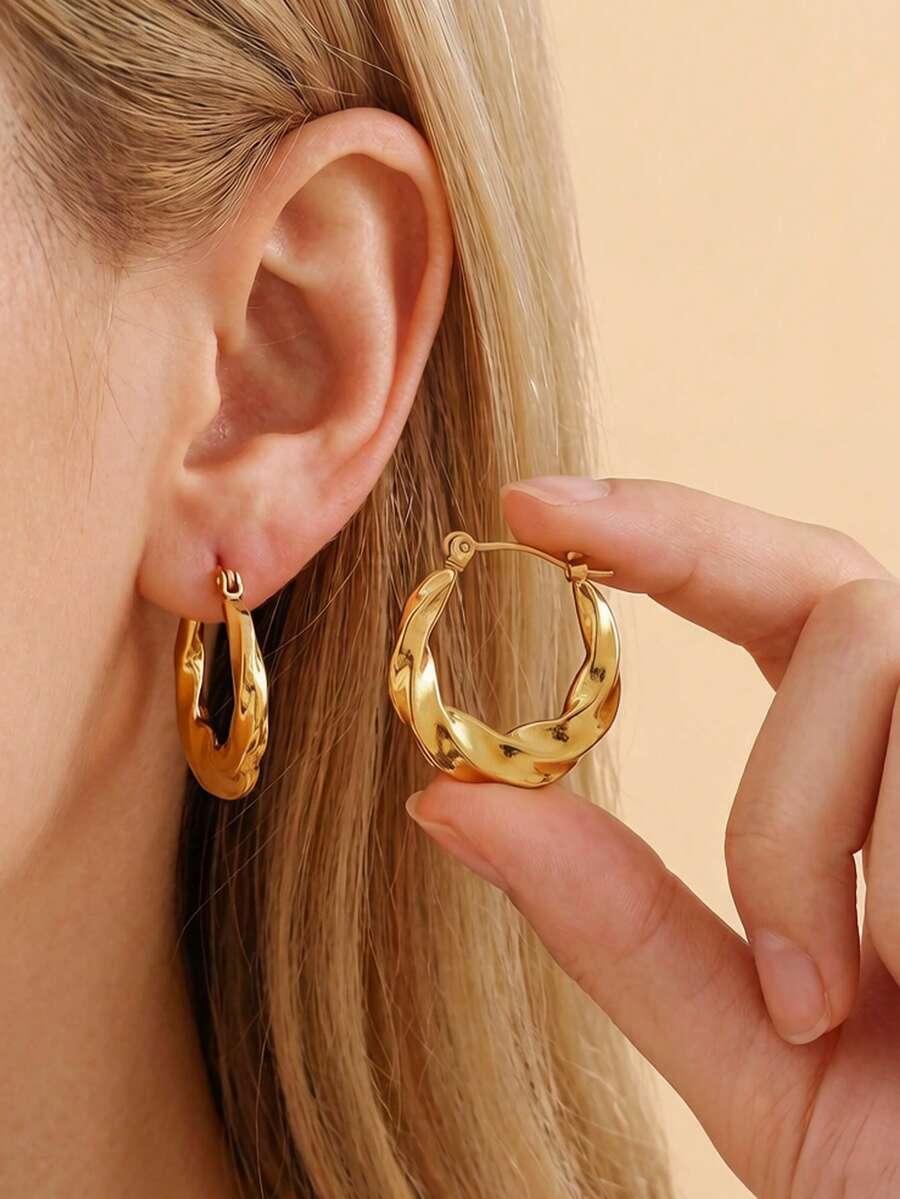 1/5/10/15 Pairs Minimalist Elegant Gold Tone Earring Set, Unique Design Daily Personalized C-Shape, U-Shape, Hoop, Heart, Asymmetrical Geometric, Smooth, Textured Earrings, Assorted Styles Random Mix