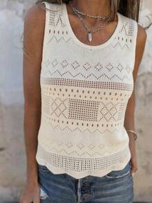 Just Masa Women's Summer Casual Elegant Knit Vest, Round Neck Sleeveless Mesh Solid Color Fashion Minimalist Lightweight Knitted Top, Suitable For Beach, Vacation, Commute, Date, And Daily Wear - Apricot Color - View 5