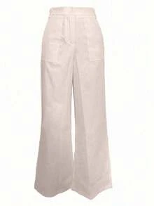 Pantalones casuales de pierna recta y cintura alta de moda para mujer, primavera - Albaricoque - Ver 5