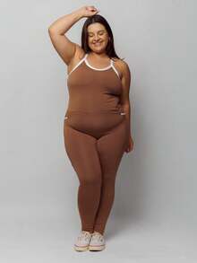 Plus Size Fitness Jumpsuit With Pocket 11312 - 鏽棕色 - 查看 2