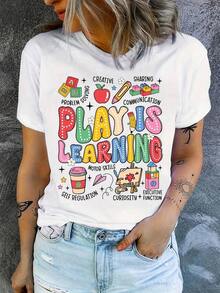 Under The RadarCamiseta de Profesor con Frase "Jugar es Aprender", Regalo para el Día del Maestro, Camiseta de Grupo de Profesores, Regalo para Profesor-Vintage Street Style Unisex Loose Cotton Short Sleeve Crew Neck T-Shirt - Blanco - Ver 7