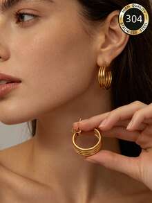 1 Đôi bông tai vòng nhiều lớp bằng thép không gỉ 304, kiểu dáng sang trọng, phù hợp cho tiệc tùng, hẹn hò, công sở và các dịp khác, bông tai nữ, bông tai vàng, bông tai mùa hè, bông tai thép không gỉ. - Vàng - Xem 7