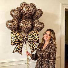 6pcs/Set 38-Inch Large Leopard Print Bow Foil Balloons Set, Suitable For Wedding, Party, Valentine's Day, Birthday, Bachelorette Party Decoration - Multicolor - View 2