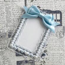 Nuevo soporte para sesión fotográfica de encaje dulce, diseño estético, Protector de tarjetas de identificación con volantes y lazo, funda transparente para tarjetas de moda coreana - Blanco - Ver 8