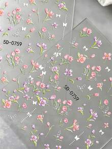 5D Embossed Romantic Tulip/Iris/Lily Of The Valley Flowers Nail Sticker Colours Tulip Flower Decal Adhesive Spring Flower Slider - Multicolor - View 6
