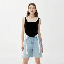 Women's Cotton Denim Bermuda Shorts Mid Length Straight Leg Casual Loose Fit Summer Shorts - Light blue - View 5