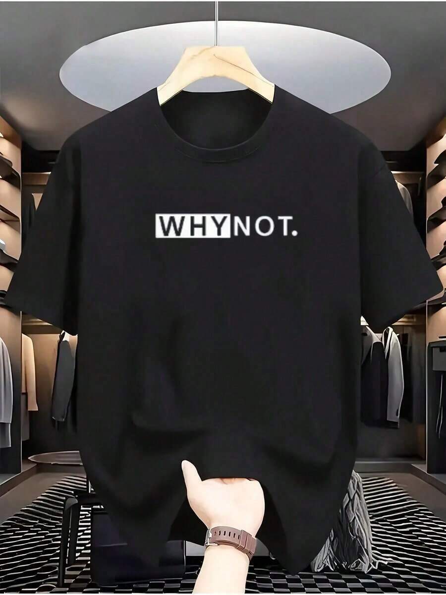 Minimalista y a la moda "POR QUÉ NO." Camiseta blanca casual de manga corta con estampado de letras, que muestra una actitud casual y un estilo moderno, camiseta estampada, camiseta de talla grande, camiseta con cuello en V, camiseta corta, camiseta con efecto tie-dye, camiseta retro, camiseta de verano, camiseta de algodón, camiseta de algodón suave, camiseta transpirable, camiseta elástica, camiseta ligera, camiseta de algodón orgánico, camiseta deportiva, camiseta atlética, camiseta de fitness, camiseta para correr, camiseta de entrenamiento, camiseta vintage, camiseta boho, camiseta de estilo urbano. - Negro - Ver 1