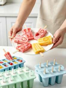 New Silicone Popsicle Mold, 6-Cavity/8-Cavity / Large Capacity Multiple Sizes Available, Comes With Popsicle Sticks, Funnel, Full Set Of Accessories, With Lid Dust-Proof And Heat-Resistant, Easy Release And Reusable, Home-Made Ice Cream, Cheese Sticks, Breast Milk Popsicles, Summer Party Baking DIY Kitchen Tool - Blue - View 7