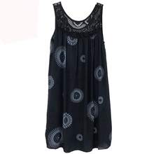 Ropa de mujer, vestido camisola sin mangas de verano con estampado de encaje sin mangas, vestido sexy holgado con vuelo grande, falda larga de talla grande - Amarillo - Ver 3
