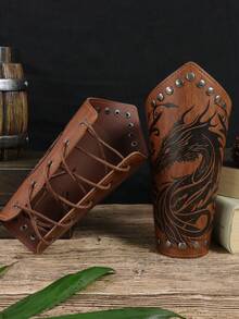 Bộ 2 miếng bảo vệ cánh tay bằng da PU dập nổi hình rồng thời Trung cổ Viking, trang phục LARP thời Phục Hưng, thích hợp cho Cosplay, Lễ hội thời Phục Hưng và Halloween. - A - Xem 4