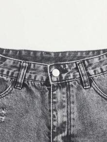 Women's Casual Floral Print Distressed Frayed Hem Denim Shorts, Summer - Gris Claro - Ver 5