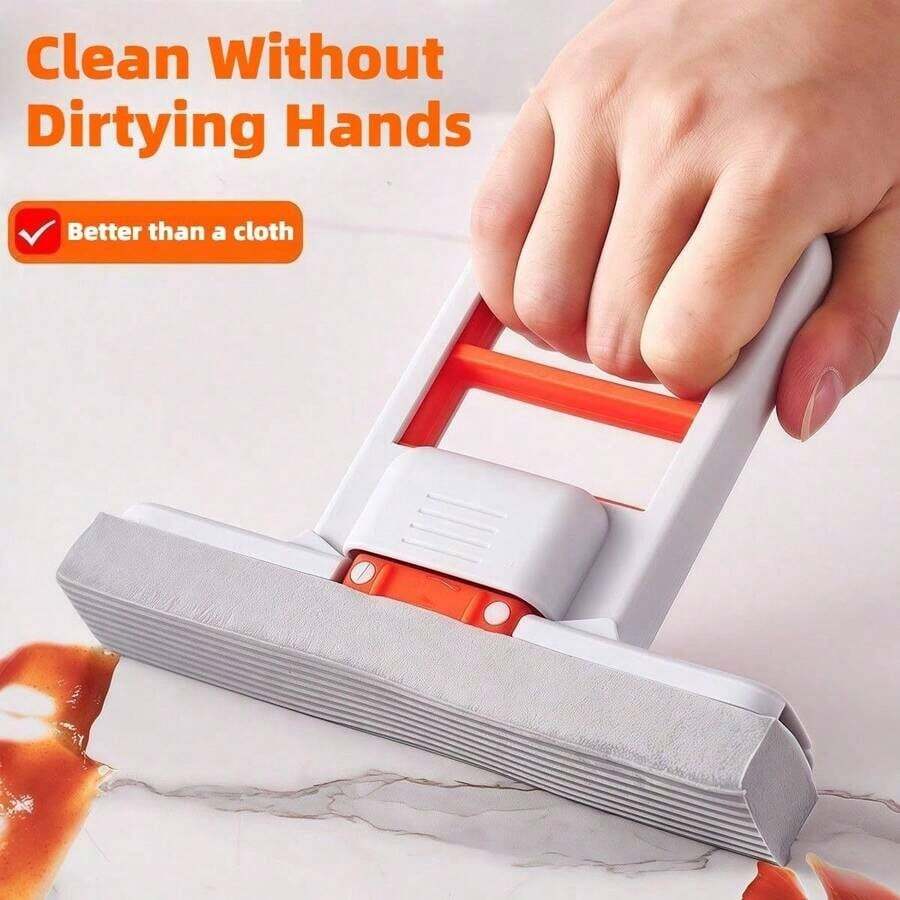 1 Set Mini Mop, New Upgrade Mini Portable Self-Squeezing Mop,Easy To Self-Squeeze, Mini Mops For Small Spaces, Wet And Dry Use Cleaning System Small Mops For Bathroom Kitchens Desktop Glass,Suitable For Bathroom, Kitchen, Car, Window Glass Wiper (Orange + Sponge) - 多色的 - 查看 1