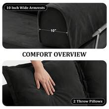 Canapé-lit avec coussin cylindrique, matelas pliable en velours côtelé, cadre fixe, canapé de sol/canapé de salon pour salon, chambre, salle de séjour/studio - Noir - Voir 6