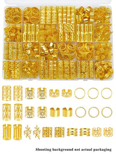 220pcs Gold Hair Accessories, Loc Jewelry For Braids, Girl's Hair Jewelry, Metal Hair Ring Cuff For Dreadlocks Accessories, Hair Braid Beads Decoration Boho