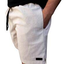 Men's Linen Comfort Shorts With Discreet Side Pockets And Elastic Waistband - Light Beige - View 2