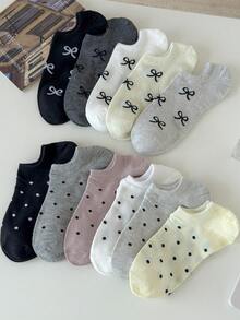 1/11 Đôi tất nữ mỏng, thoáng khí, họa tiết chấm bi đen trắng, kiểu nơ bướm, thích hợp cho mùa xuân và mùa hè. - Nhiều màu - Xem 5