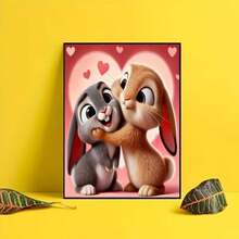 1PC DIY 5D Diamond Painting Kit Love Couple Rabbit Pattern - Round Full Drill Art Mosaic Craft, Home Wall Decor, Frameless - No Frame - View 4