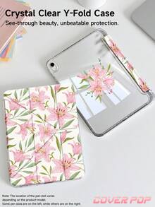 粉色百合花图案平板电脑保护套,兼容 iPad Air 8 (M4) 2026 (11 英寸)/2026 (13 英寸)、9.7/10.2/10.5/10.9/12.9 英寸/Pro 11/A16、第十代、Galaxy Tab S6 Lite 10.4 英寸、Kindle Paperwhite 第十二代 2024、Kindle(第十一代至 2024 版),柔软防震,支持智能睡眠/唤醒,Y 型折叠多角度保护套 - 彩色 - 查看 2