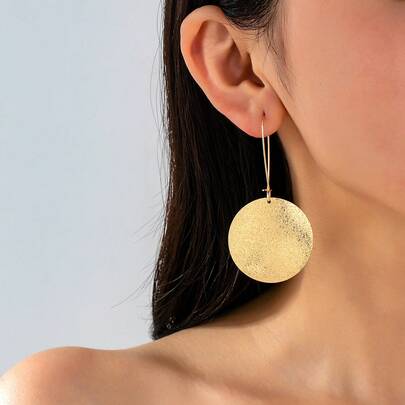 Niche Design Matte Gold Disc Earrings, Exaggerated Minimalist Versatile Earrings For Women